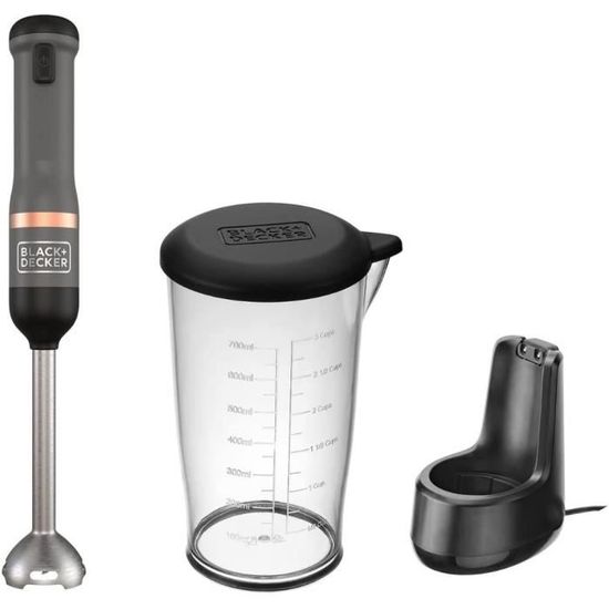 Mixeur Plongeant BLACK+DECKER BXHBA1000E 1000W 3en1 - 20 Vitesses, Turbo, Accessoires Inox