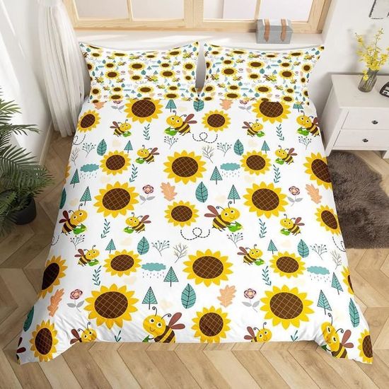 EVENHUG Parure De Lit Réversible Tournesol En Coton Bio - Très Grand Lit (King Size) - Housse De Couette Légère Avec 2 Taies D'Oreiller - Literie Douce 4 Saisons