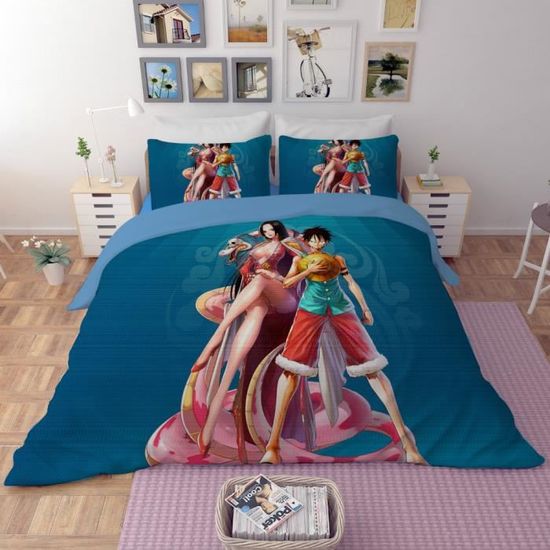 Ensemble Literie Anime Parure De Lit One Piece Luffy - Housse Couette 140x200cm Réversible | Literie Manga OEKO-TEX | Cadeau Fan Anime Housse Couette Manga Luffy
