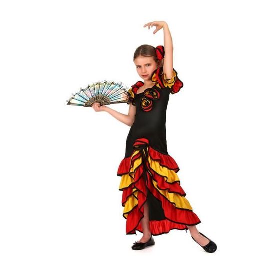 Déguisement Danseuse Espagnole Fille - Marque - Modèle - Noir - Frous-frous - Fendue