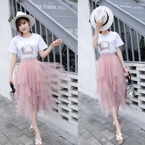 Femme Vintage Jupon Mi Longue Jupe en Tulle Taille Elastique
