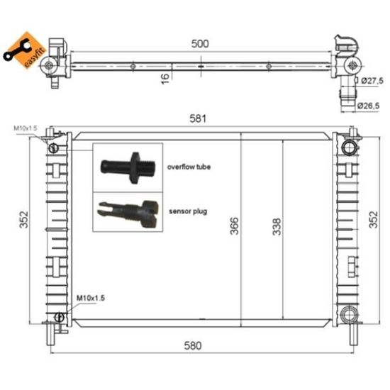 Radiateur De Refroidissement Moteur NRF 53938 - Compatible Renault Kangoo 1.5 DCi