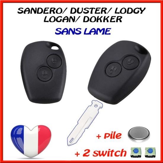 PLIP CLEF COMPATIBLE DACIA SANDERO DUSTER LODGY LOGAN DOKKER + 2 Switchs + Pile
