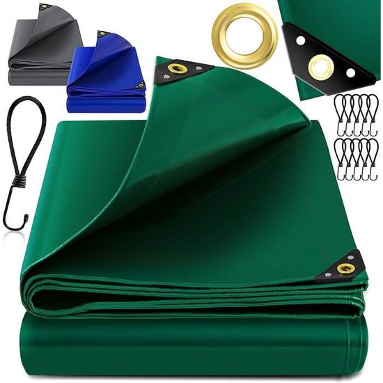 ECD Germany Bâche de Protection Premium avec Œillets 10 Crochets, 5x7m 35m², 650g/m², Bleu