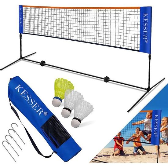 PHIBER-SPORTS Filet de badminton - 420 cm - Hauteur réglable sur 3 positions tableau d'affichage - Convient également comme filet de tennis, filet de volley-ball, piscine, tennis de football - Sac