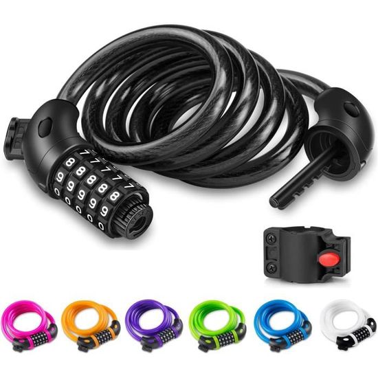 Antivol Vélo à Câble Avec Code 5 Chiffres - 120 Cm X 11 Mm, Renforcé Pour Scooter, Moto, Portail