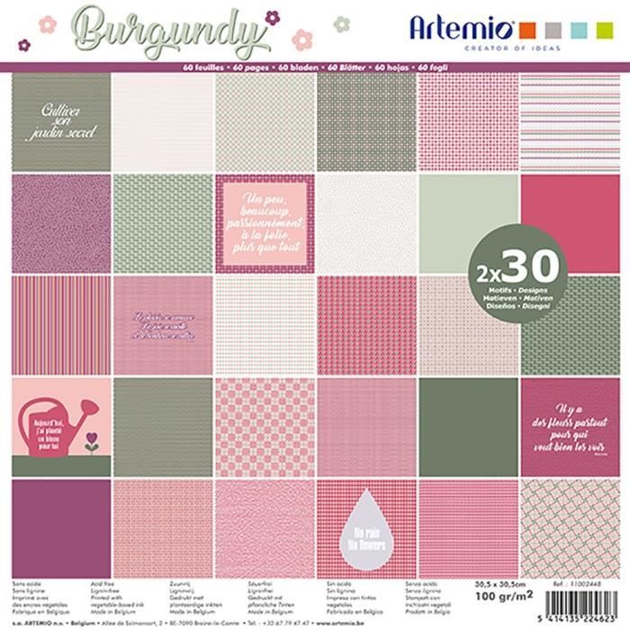 Bloc de 60 feuilles de papier scrapbooking 30x30 cm "Burgundy" d'Artemio