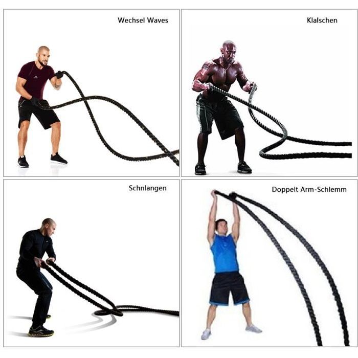 QIAN Corde d'entrainement - 15M Diamètre 38mm - Corde Ondulatoire pour Musculation/Exercice - Noir