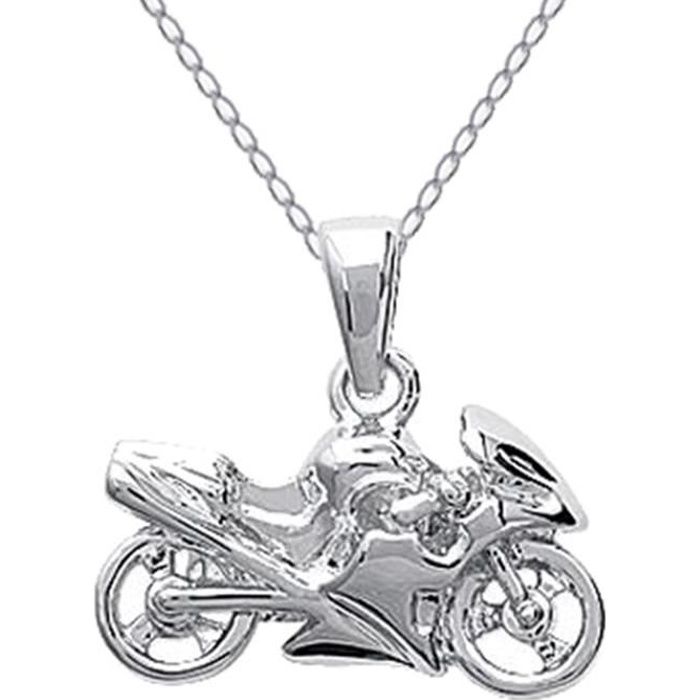 Lot pendentif moto de course en Argent 925 + Chaîne 50 cm en Argent 925