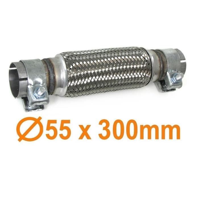 TUYAU DE REPARATION FLEXIBLE TRESSER ECHAPPEMENT 300MM DIAMETRE 55MM + 2 COLLIERS