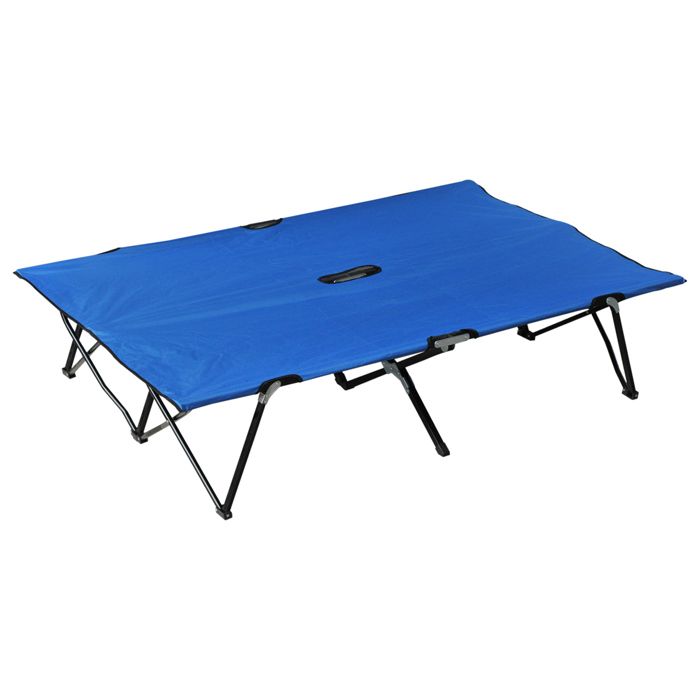 Lit de camp pliable double 193 x 125 x 40 cm avec sac de transport polyester Oxford métal bleu et noir neuf 30BU