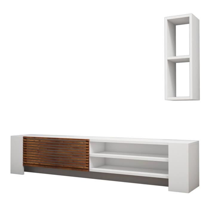 Meuble TV Pina 160 cm - Blanc et Marron noix