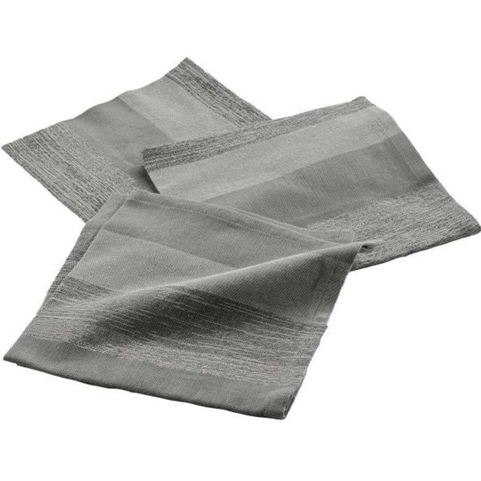 3 Serviettes de table coton Eldora gris argent