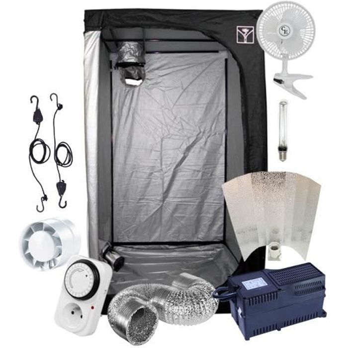 Kit Box Culture Indoor 120x120cm avec Lampe HPS 600W Classe 2 + Ventilation - Starter Pack Chambre de Culture -Prêt-à-Brancher-