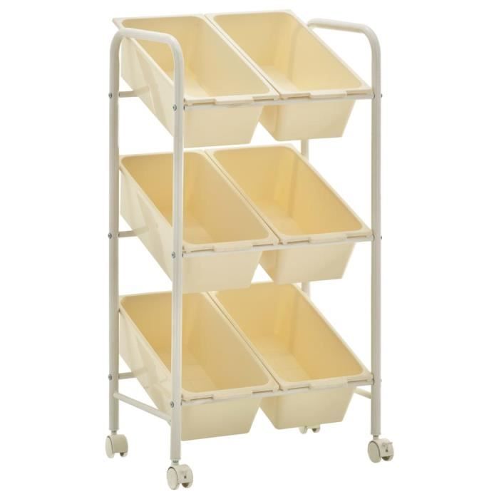 Chariot de rangement pour jouets à 6 tiroirs - Meuble de rangement à roulettes - Desserte Billot Blanc Plastique