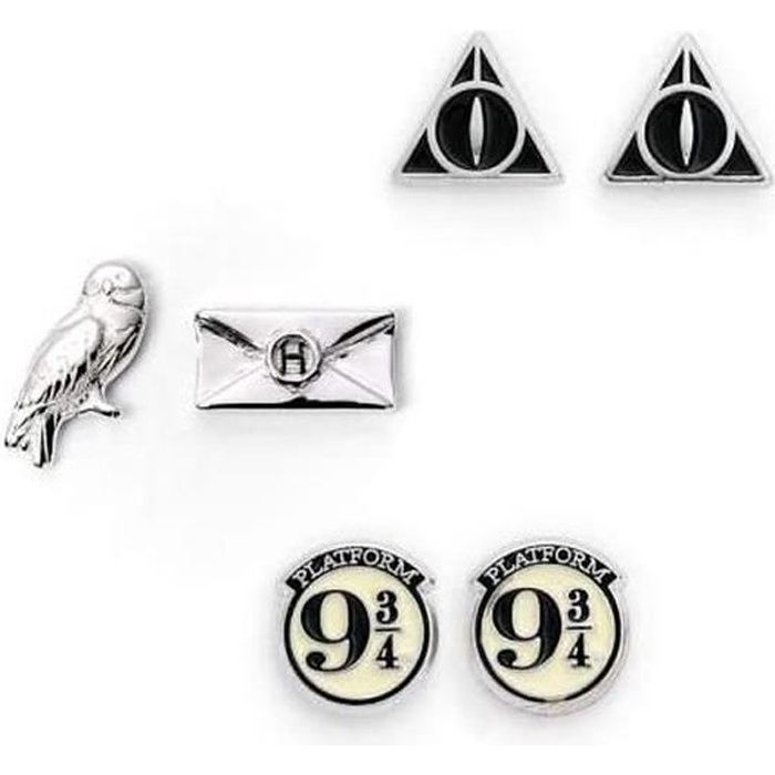 Officiel Harry Potter Stud Earring Set Incluant Plateforme 9 3/4, Hedwig & Lettre, et Le Reliques de la Mort Boucles D'Oreilles...