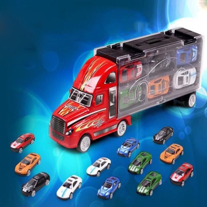 Jouets Camion Transporteur Porte-Conteneur 12 Voitures d’alliage Cadeau Portable