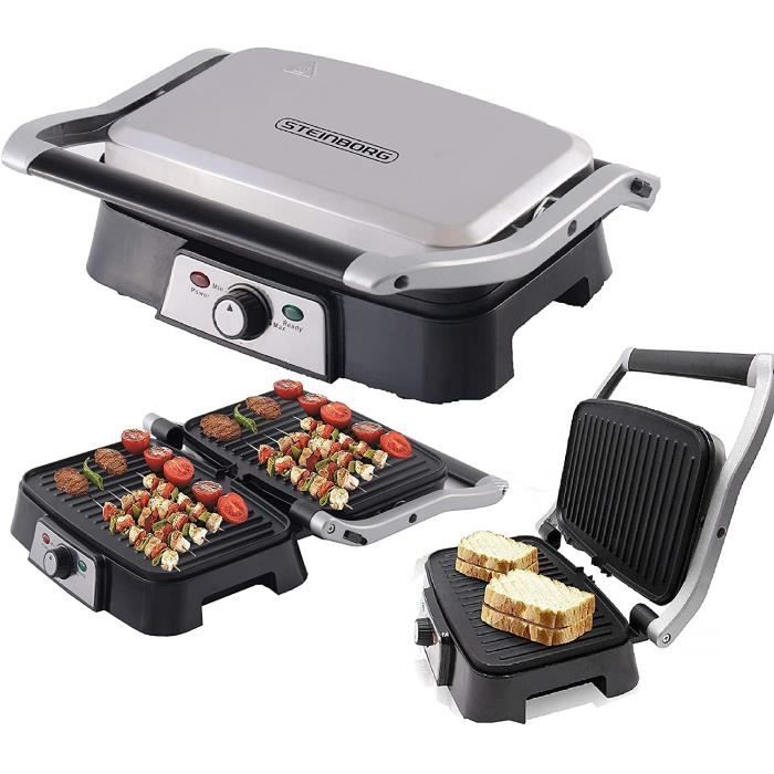 Gril de contact - Grill de table électrique - Ouverture à 180° - Grille panini - Grille-pain - Grill - Revêtement anti-adhésif A200