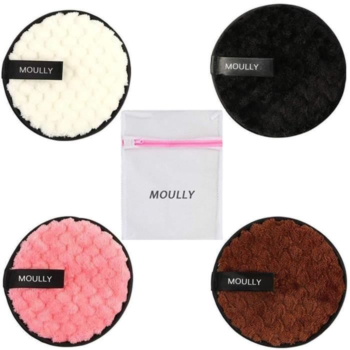 ACCESSOIRES MOULLY 4 Pcs Coton Demaquillant Lavable Kit Tampons Deacutemaquillants Biologique Eacuteponge Lingettes Deacutemaqui156