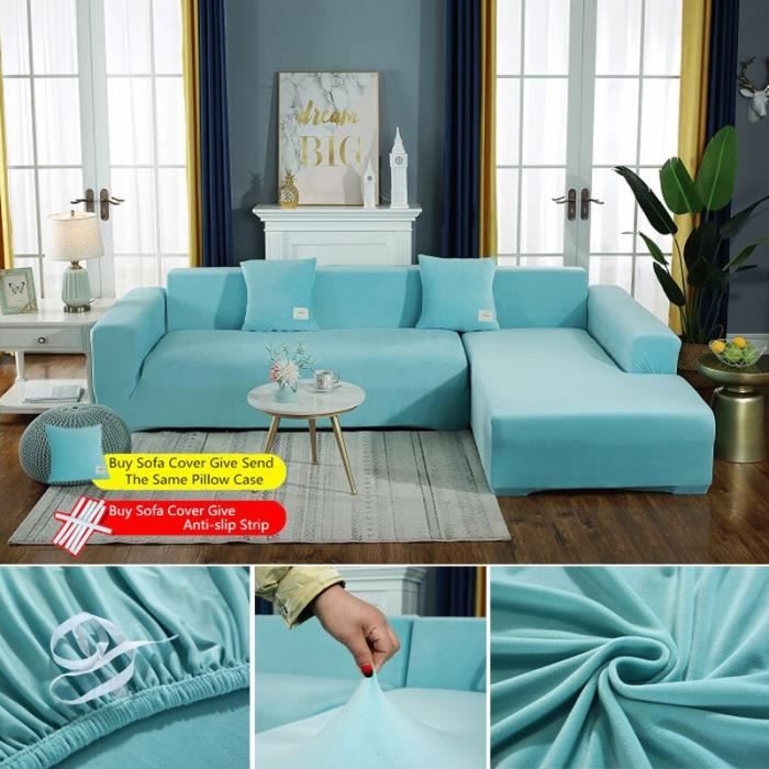 Housse de coussin,UICON velours housse de canapé canapé d'angle couvre pour salon élastique - Type sky blue-pillowcase 45x45cm