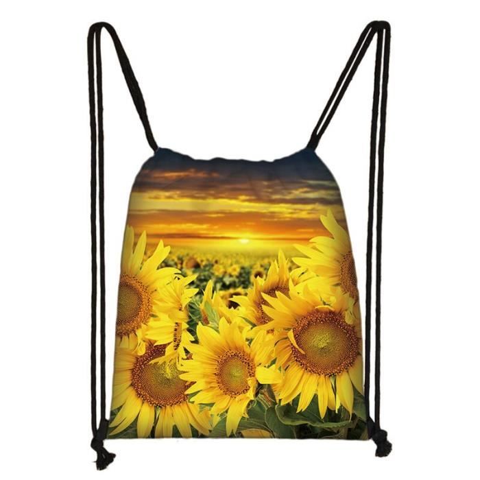 Sac à dos,Van Gogh – sac tournesol nuit étoilée, sac à cordon, sacs de rangement en toile pour femmes, sac de - Type skdsunflower03