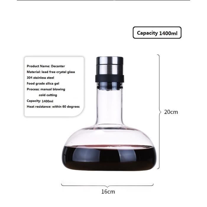 Carafes vin,Grand décanteur pour verres de 1500ML, verre de vin rouge, cristal rouge, cognac, Champagne, carafe - Type A 1400ml