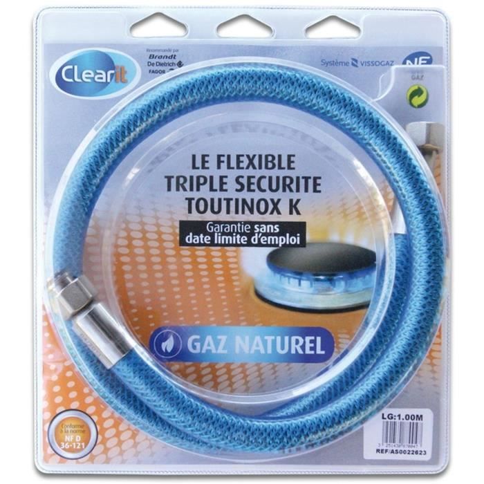 Tuyau flexible pour gaz naturel triple sécurité Vissinox à embouts mécaniques - 1 m