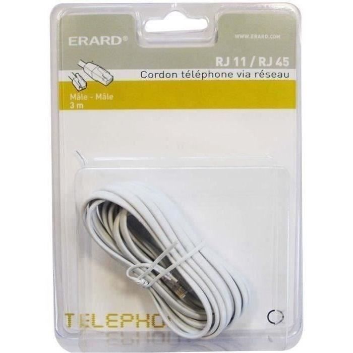 ERARD CONNECT - Cordon RJ11 haut-débit ADSL mâle/ RJ45 mâle 3m Blanc