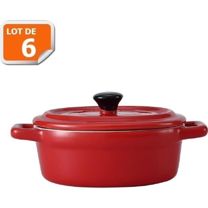 Lot de 6 mini cocottes ovales rouges avec couvercle et poignées HobbyCook
