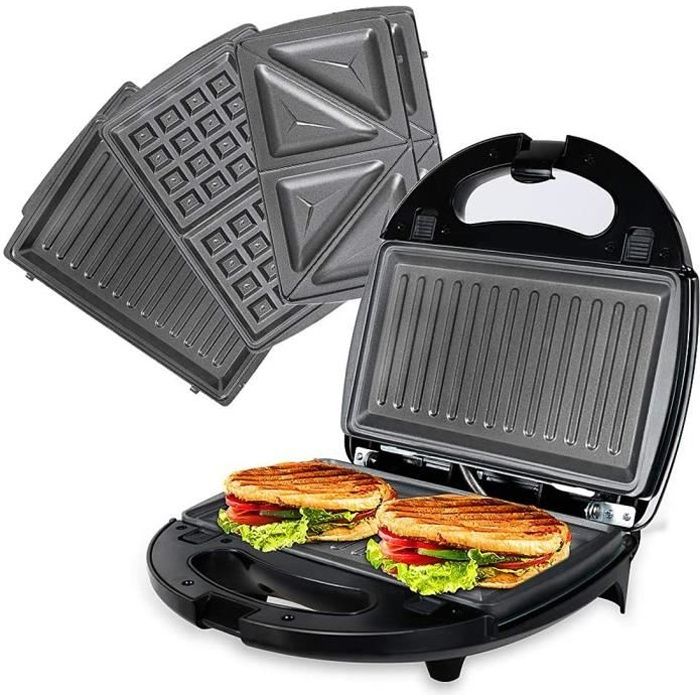 Gaufrier multifonction, Croque Monsieur, Sandwich Gaufre, Grill et Gaufrier 3 en 1 Antiadhésif, Grande Puissance de 750W