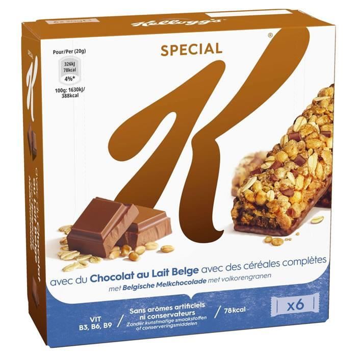 Cafe Moulu - LOT DE 6 - KELLOGG'S SPECIAL K : 6 Barres céréalières au chocolat au lait 20 g