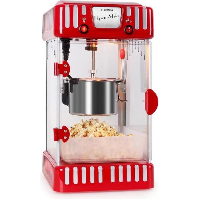 Klarstein Volcano - Machine à pop corn style rétro attrayant avec bol amovible en acier de 74mL - rouge