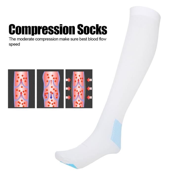 Chaussettes Compression Genou Haut Chaussettes Varices avec Inspect Toe Hole (Blanc L)-COL