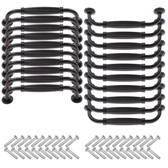 20pcs Boutons de Meuble en Aluminium Armoire Porte Poignées Placard Tiroir Entraxe 128mm Noir