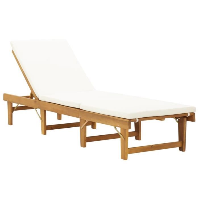 Chaise longue pliante avec coussin Bois d'acacia solide--LEB