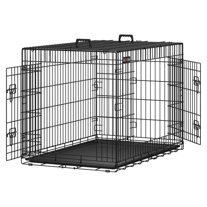 FEANDREA Cage pliable Chien 106 x 70 x 77,5 cm 2 Portes Pliable et Transportable avec Poignées et Plateau Noir XXL PPD42H