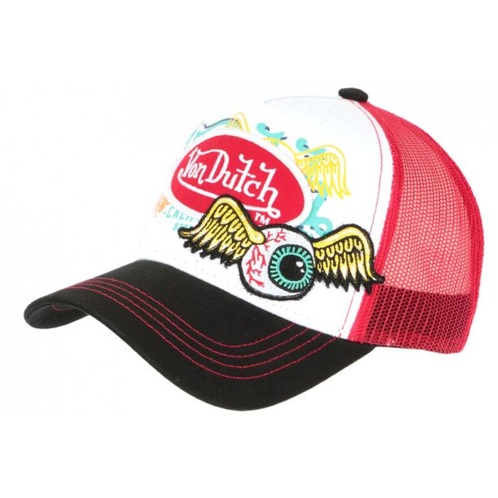 Casquette Von Dutch Rouge et Blanche Eye Ball Trucker Baseball - Taille unique - Rouge