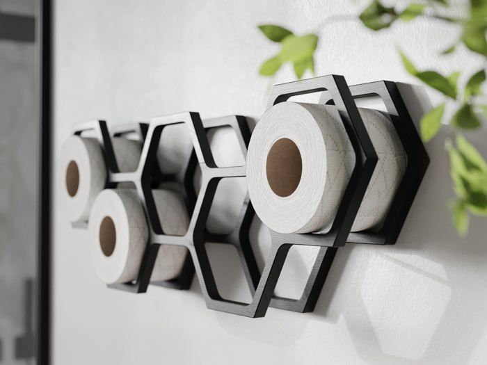 Porte Papier Toilette Sans Percage Avec Étagère | Support Mural Avec 2 Crochets | Pour Salle De Bain, WC, Cuisine | Noir - 1