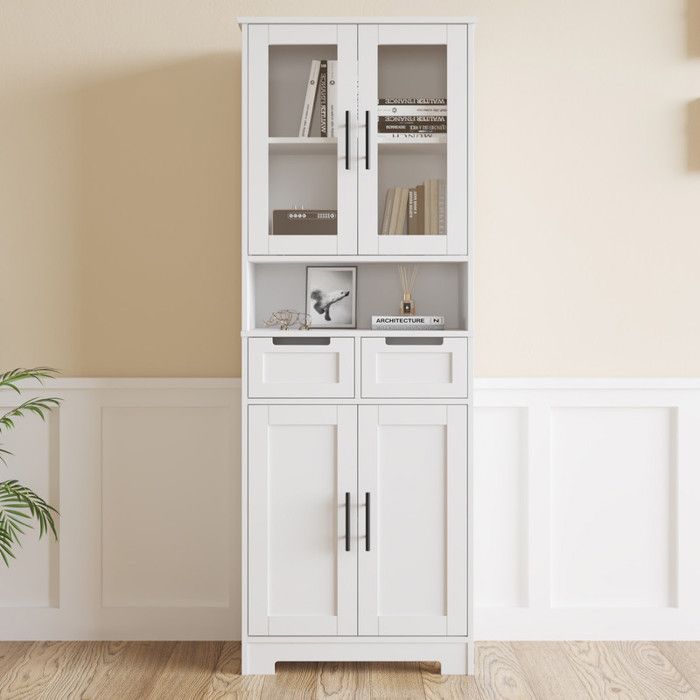 Colonne Salle de Bain avec 4 Portes 2 Tiroirs Armoire Haute Salle de Bain pour Salon Cuisine 60x30x170cm Blanc