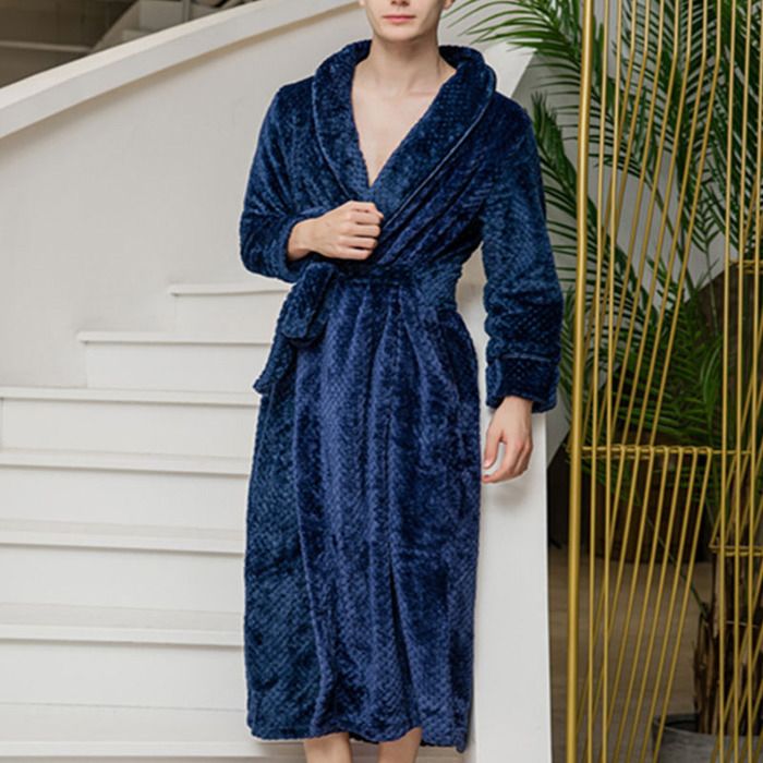 Peignoir Homme avec Capuche Coton Velours Chaud- Robe de Chambre