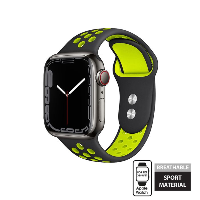 Bracelet - CRONG - Duo Sport - Compatible Apple Watch 38/40/41/42 mm - Élastique - Noir/Citron vert
