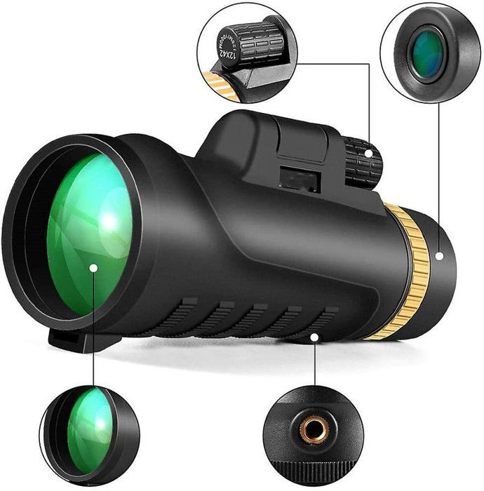 Monoculaire 12x42 HD, prisme de toit multicouche pour oiseaux, faune, camping (noir