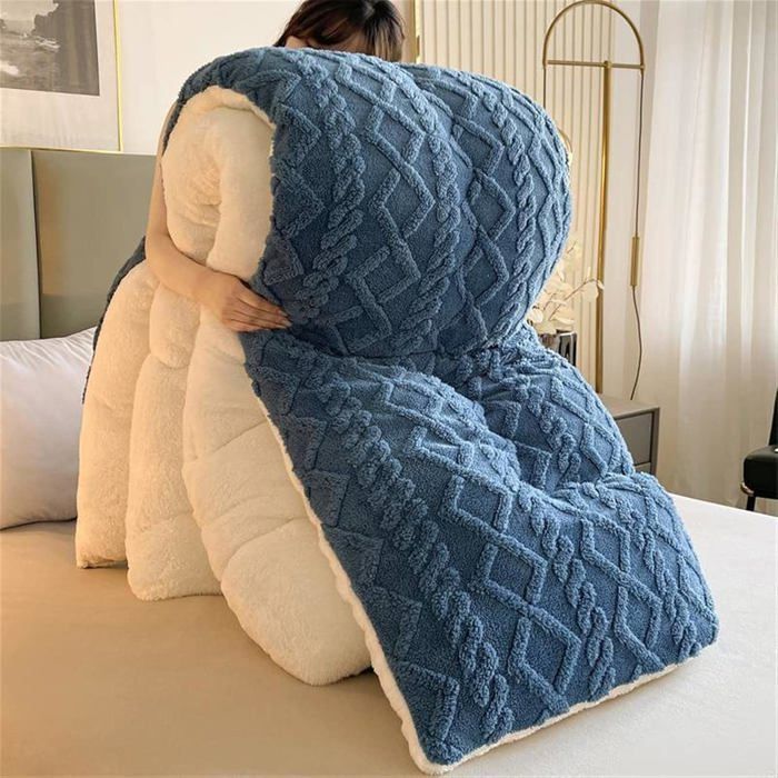 XHDZSW Couette Épaisse Peluche Double Face Cachemire & Agneau – Ultra Chaud Hiver 220×240 Cm 3 Kg Bleu