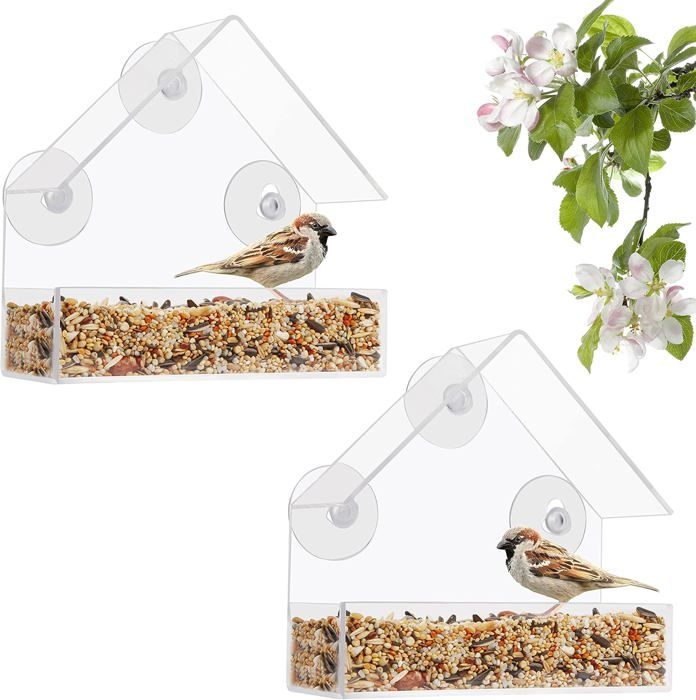 Mangeoire à Oiseaux Transparente Pour Fenêtre - Avec 3 Ventouses Et Perchoir, 25x15,5 Cm, Facile à Installer - 6