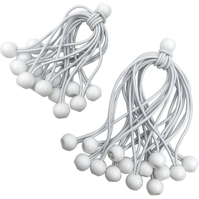 Lot 30 Tendeurs Élastiques Avec Boule – Sandows Bâche 150 Mm & 200 Mm – Fixation Solide Pour Bâches, Tentes, Bannières, Piscine (Noir)