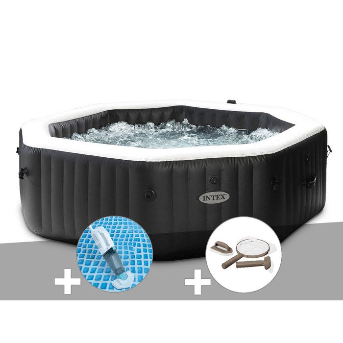 Kit spa gonflable Intex PureSpa Carbone octogonal Bulles et Jets 6 places + Aspirateur + Kit dentretien