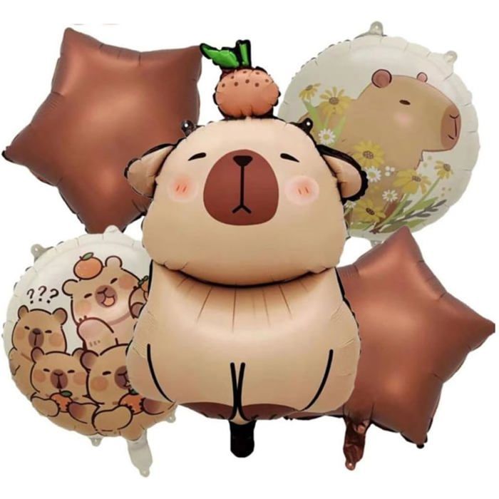 Ballons De Fête Capybara - Lot Avec Ballons Aluminium Et Latex, Décorations Anniversaire 10 Ans | Thème Dessin Animé