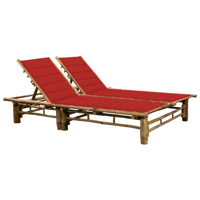 Chaise longue pour 2 personnes avec coussins-Bain de soleil Bambou 965525