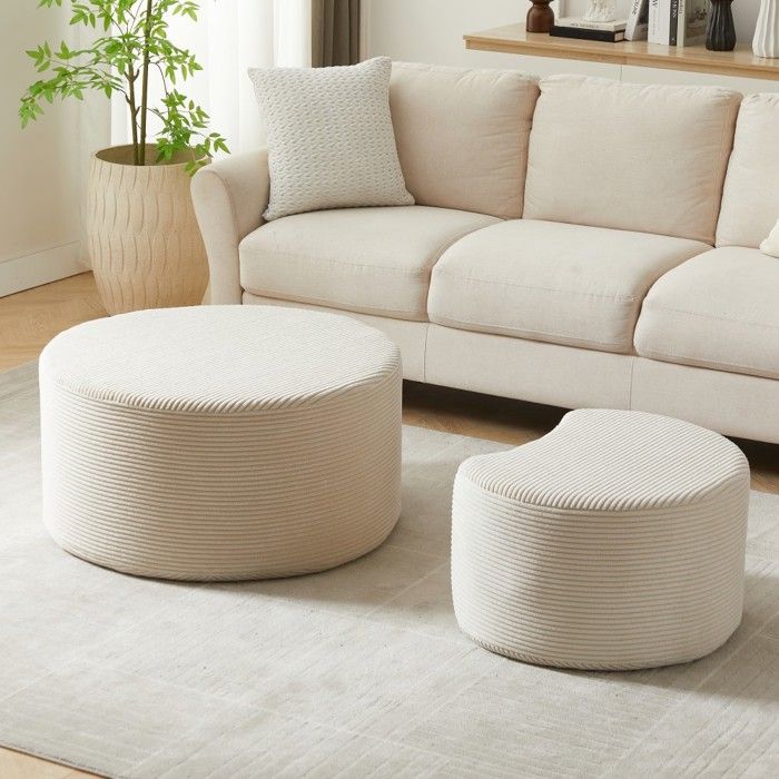 Tables Basses Ensemble 2 tables basses rondes rembourrées modernes - Poufs salon - Mousse confortable - Aucun assemblage Tables Basses Ensemble 2 tables basses rondes rembourrées modernes - Poufs salon - Mousse confortable - Aucun assemblage
