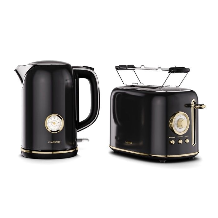 Klarstein victoria ensemble grille-pain, bouilloire &eacute;lectrique 1,7l 2200w noir